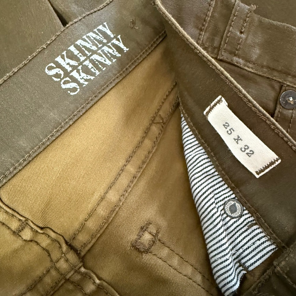 Madewell Skinny Skinny Jeans Womens 25 Olive Green Coated Waxed Excellent HOT! - Picture 6 of 9